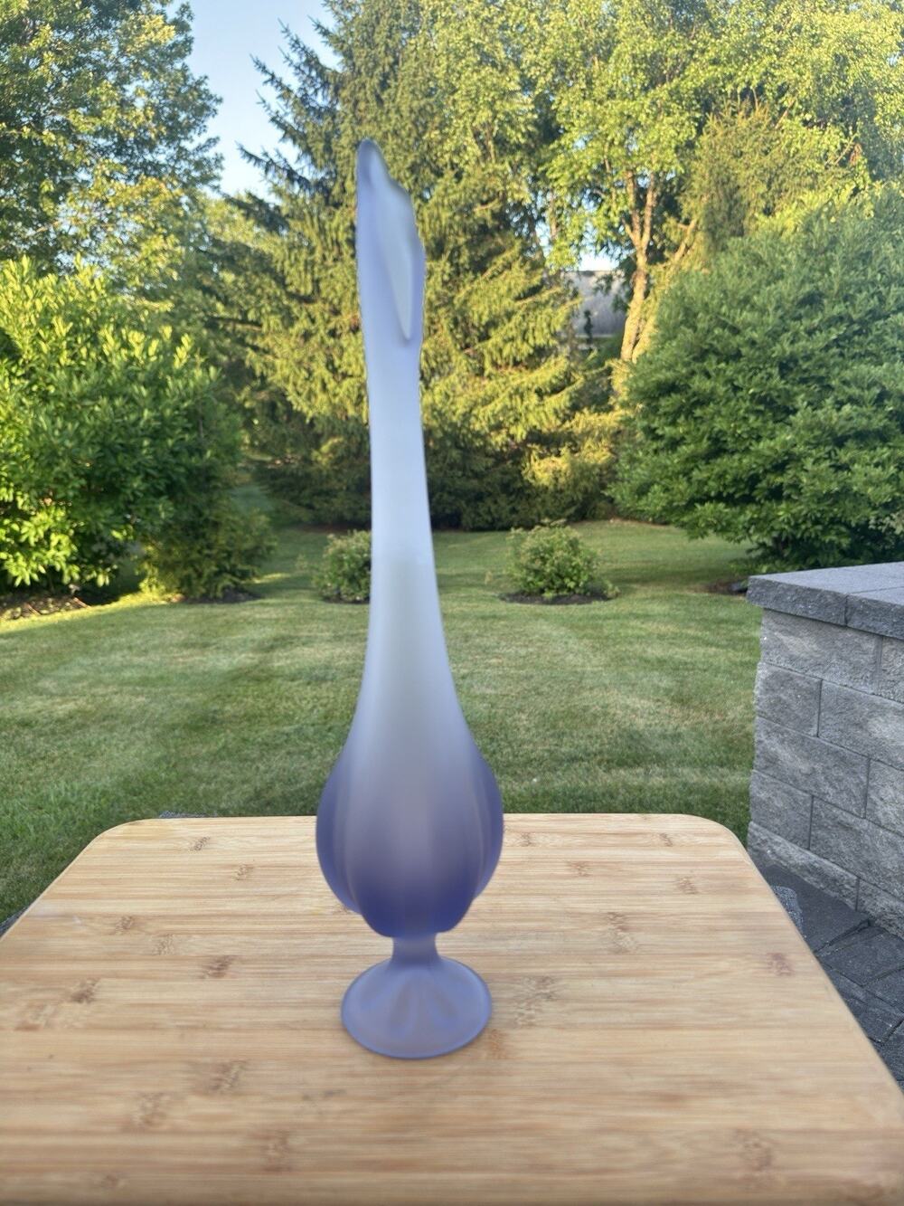 Vintage Viking Glass Six Petal Lilac Satin Frosted Purple Swung Vase 16.5"